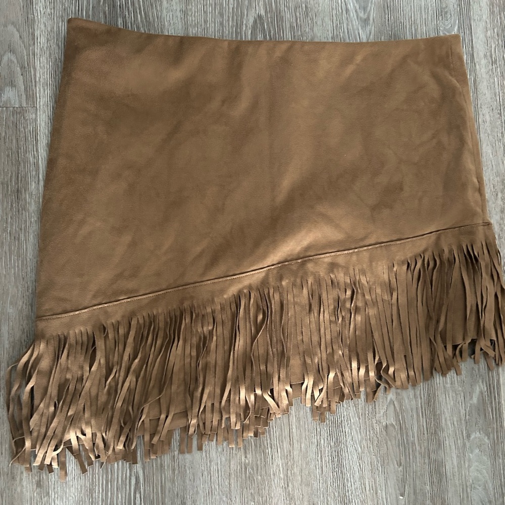 Suede Fringe Split  Mini Skirt Brown Western Prairie size 17